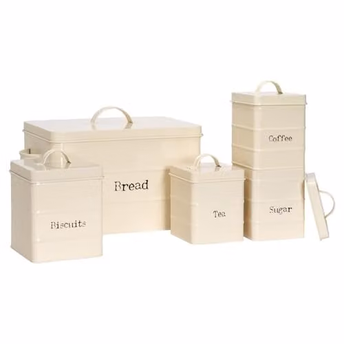 Harbour Housewares 5pc Metal Kitchen Canister Set with Airtight Lids in Beige and Grey – 1