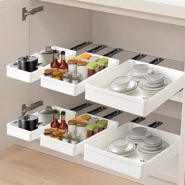 Nordara White 3-Piece Plastic Pull-Out Cupboard Drawer Organiser Set – 1
