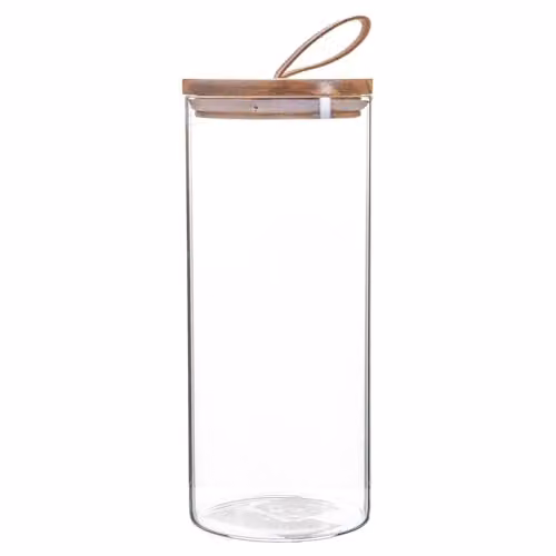 Argon Tableware Scandi Airtight Glass Storage Jar with Brown Leather Loop Lid, 1.5 l – 1