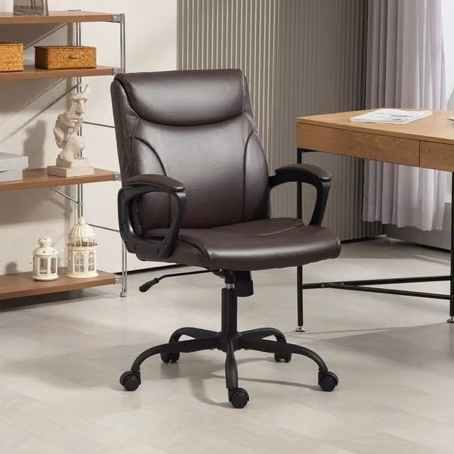 HOMCOM Executive Office Chair in Brown Synthetic Leather with Armrests and 360 Degree Swivel