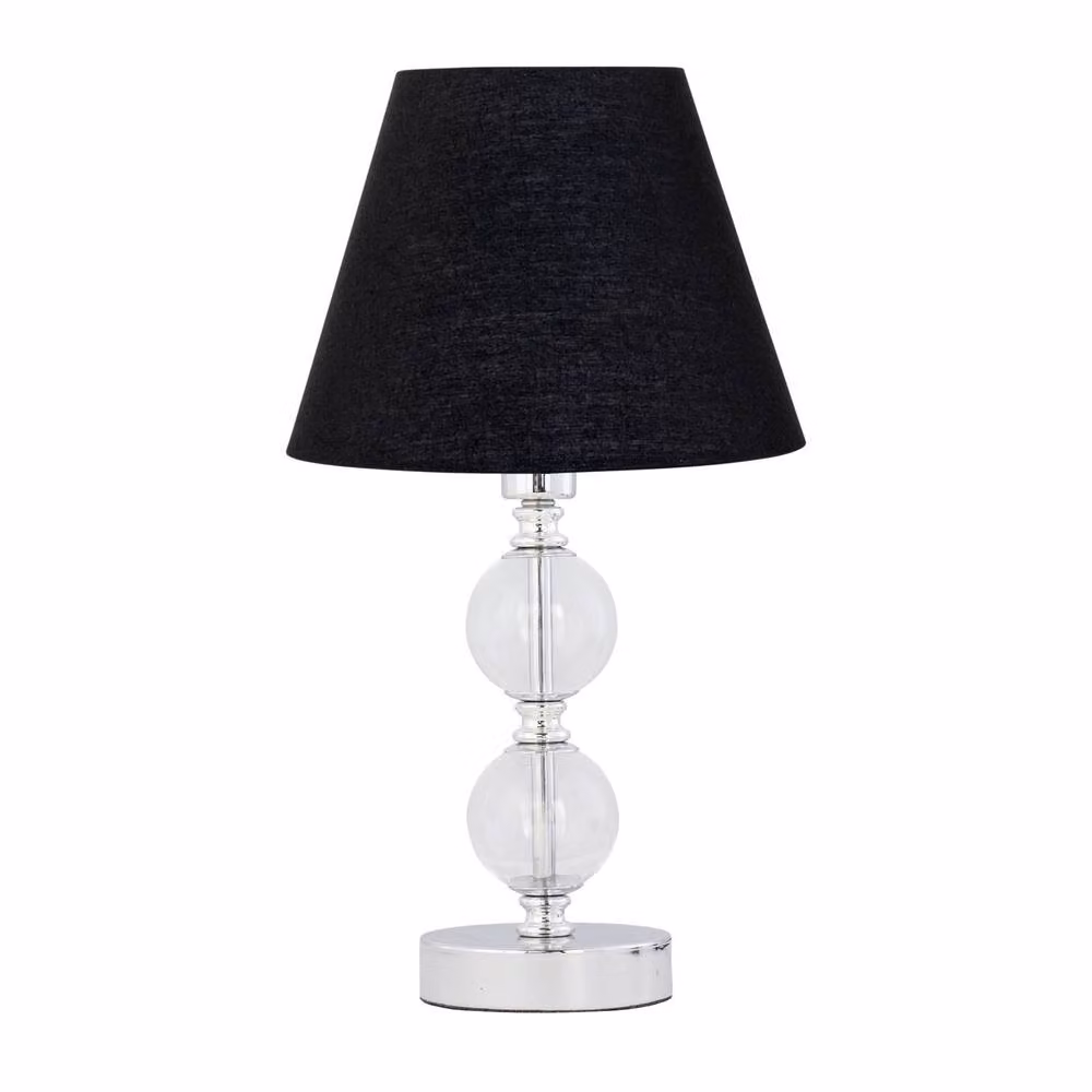 First Choice Lighting Set of 2 Chrome Two Ball Table Lamps with Black Fabric Shades in Silver – 2