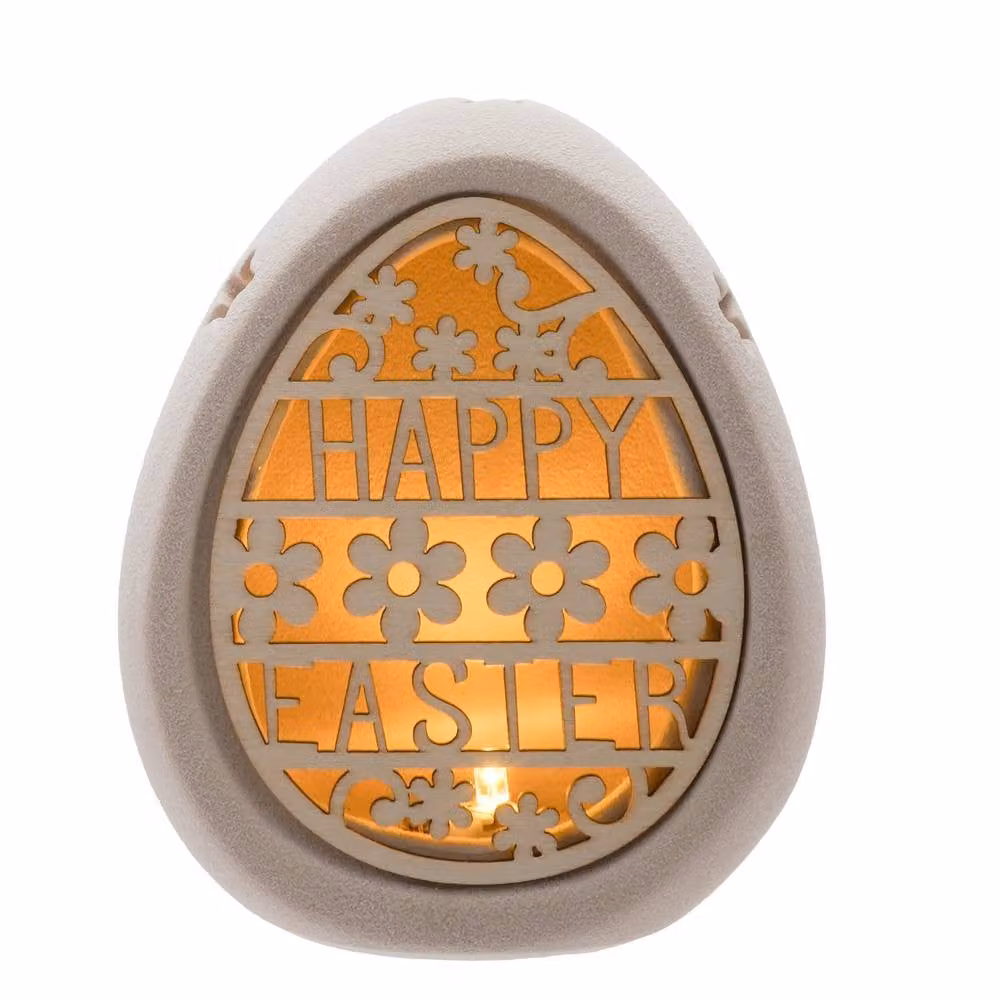 Eggs-traordinary Gift Co Ceramic Happy Easter Cut Out Light Up Egg in Beige – 2
