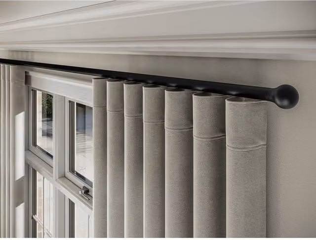 New Edge Blinds Styleline 28mm Gliding Curtain Pole Set with Ball End, Black, Width: 370 cm – 1