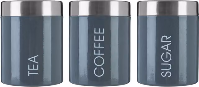 Premier Housewares Liberty Enamel Tea, Coffee and Sugar Canister Set of 3 in Grey and Silver