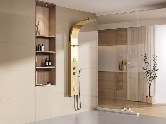 JOSTA Gold Thermostatic Hydromassage Shower Column with Rain Overhead Shower and Hand Shower, W: 45 cm, H: 150 cm