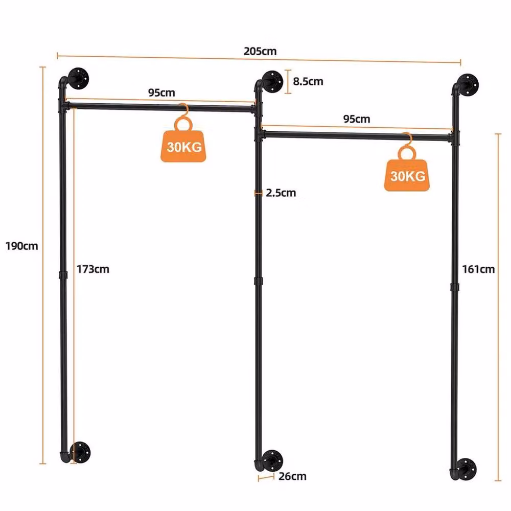 EONLION Black Lacquered Metal Wall Mounted Clothes Rail, Width: 50 cm – 2