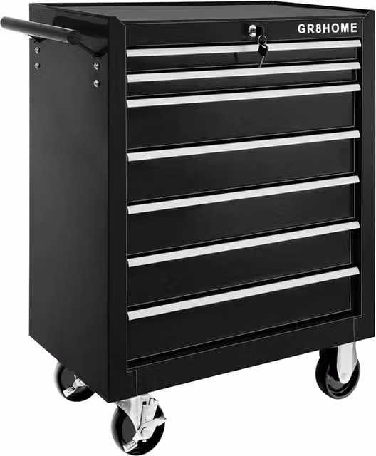 Gr8 Home 7 Drawer Steel Roller Tool Cabinet Storage Chest Trolley, Black, W/D/H: 79.0 x 33.0 x 68.0 cm