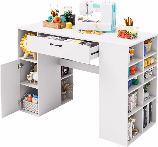 COSTWAY 2-in-1 White Artwork Craft and Sewing Table