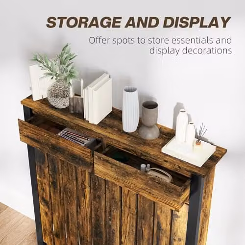 HOMCOM Industrial Radiator Cover with Drawer in Brown and Black, W: 88.5 cm, D: 19 cm, H: 93 cm – 3
