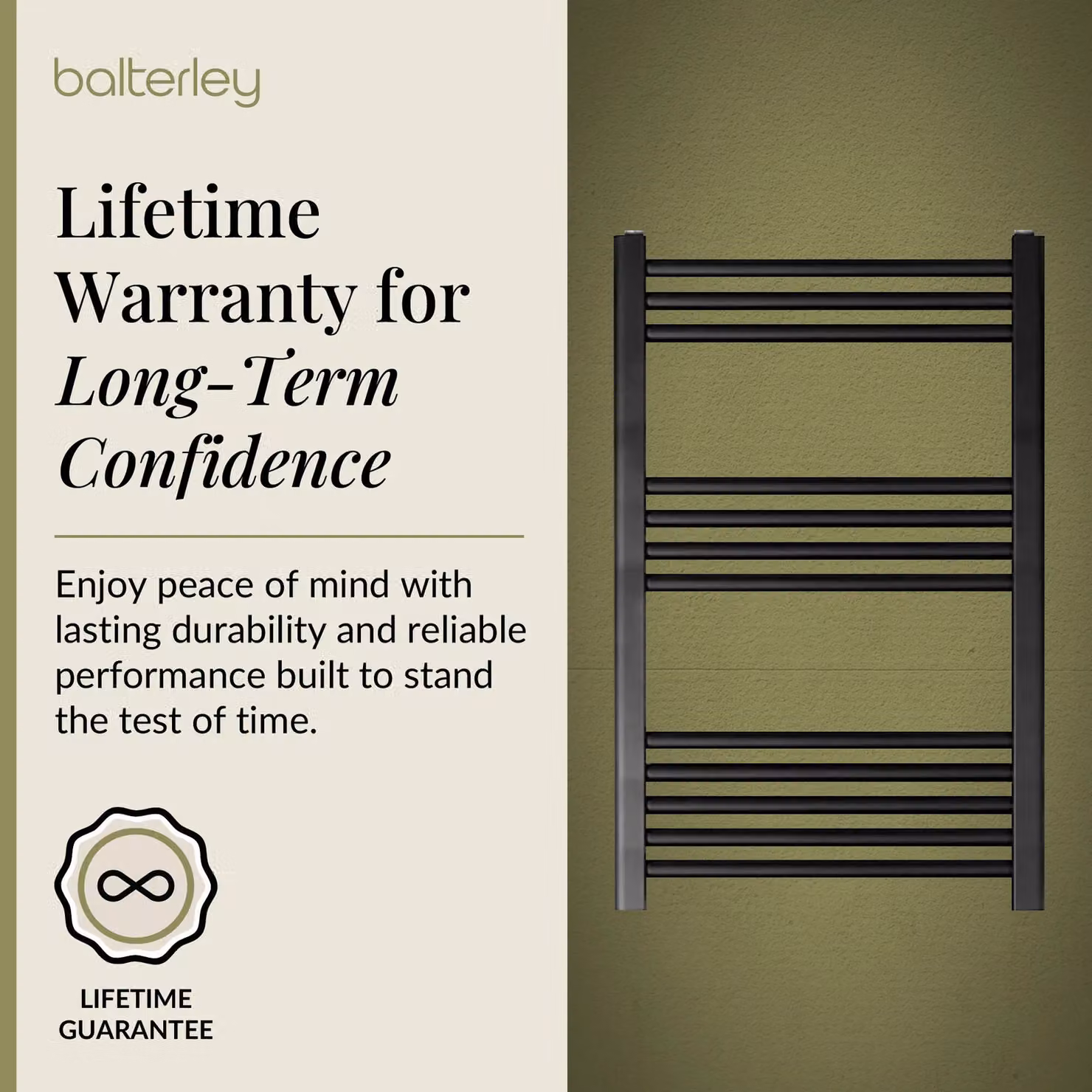Balterley Straight Heated Towel Rail Radiator, Matt Black, W/H: 60 x 80 cm – 6