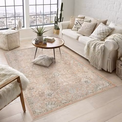 Desire Rugs Maia Floral Traditional Non-Slip Washable Area Rug, Coral, W: 160 cm, L: 240 cm