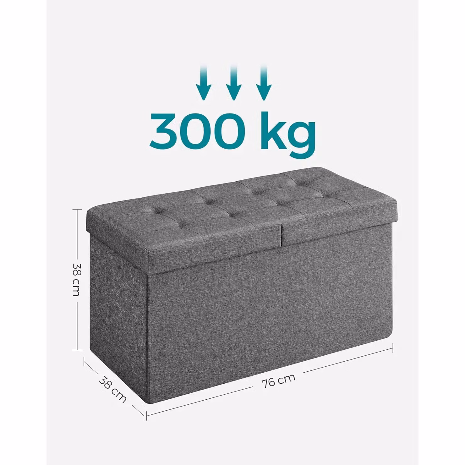 SONGMICS Medium Foldable Storage Bench Ottoman with Flipping Lid in Dark Grey – 2