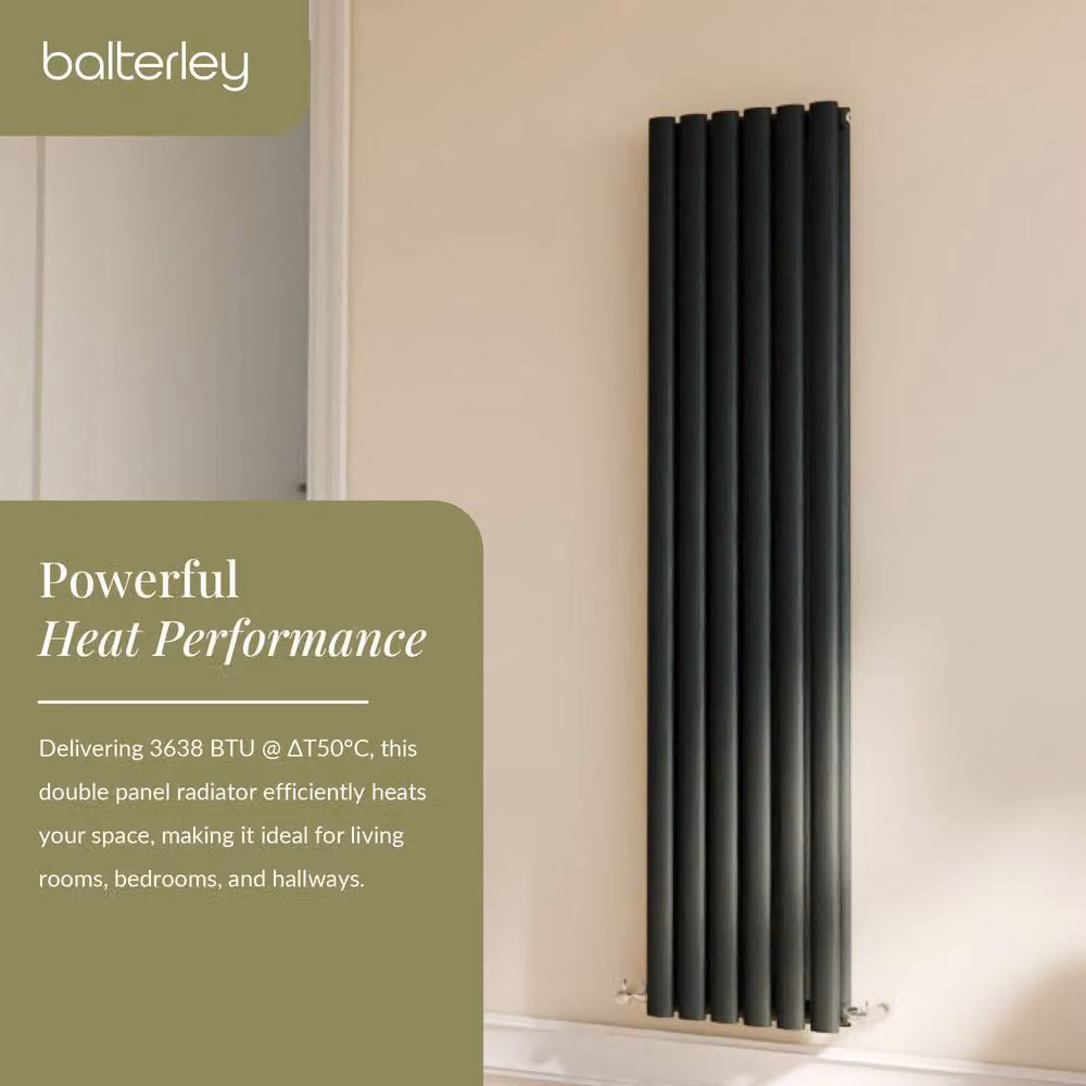 Balterley Embrace Vertical Double Panel Radiator, Grey Anthracite, H 180.0 cm x W 35.4 cm – 3