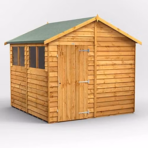 Powersheds Premium Apex Wooden Garden Overlap Shed in Brown with Window and Security Features, W/D/H: 258.0 x 239.1 x 243.84 cm – 1