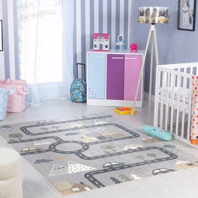 Livabliss TR Washable Kids Rug in Grey, W/D/H: 80 x 150 x 0.35 cm