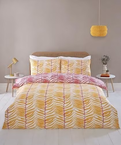 Rapport Home Tropical Trails Kingsize Duvet Set in Yellow, Pink and White, Reversible Floral Bedding, W/D/H: 180 x 200 cm