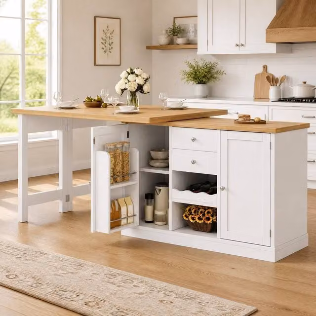 STILVORA Extendable Rectangular Dining Table with Storage in White – 1