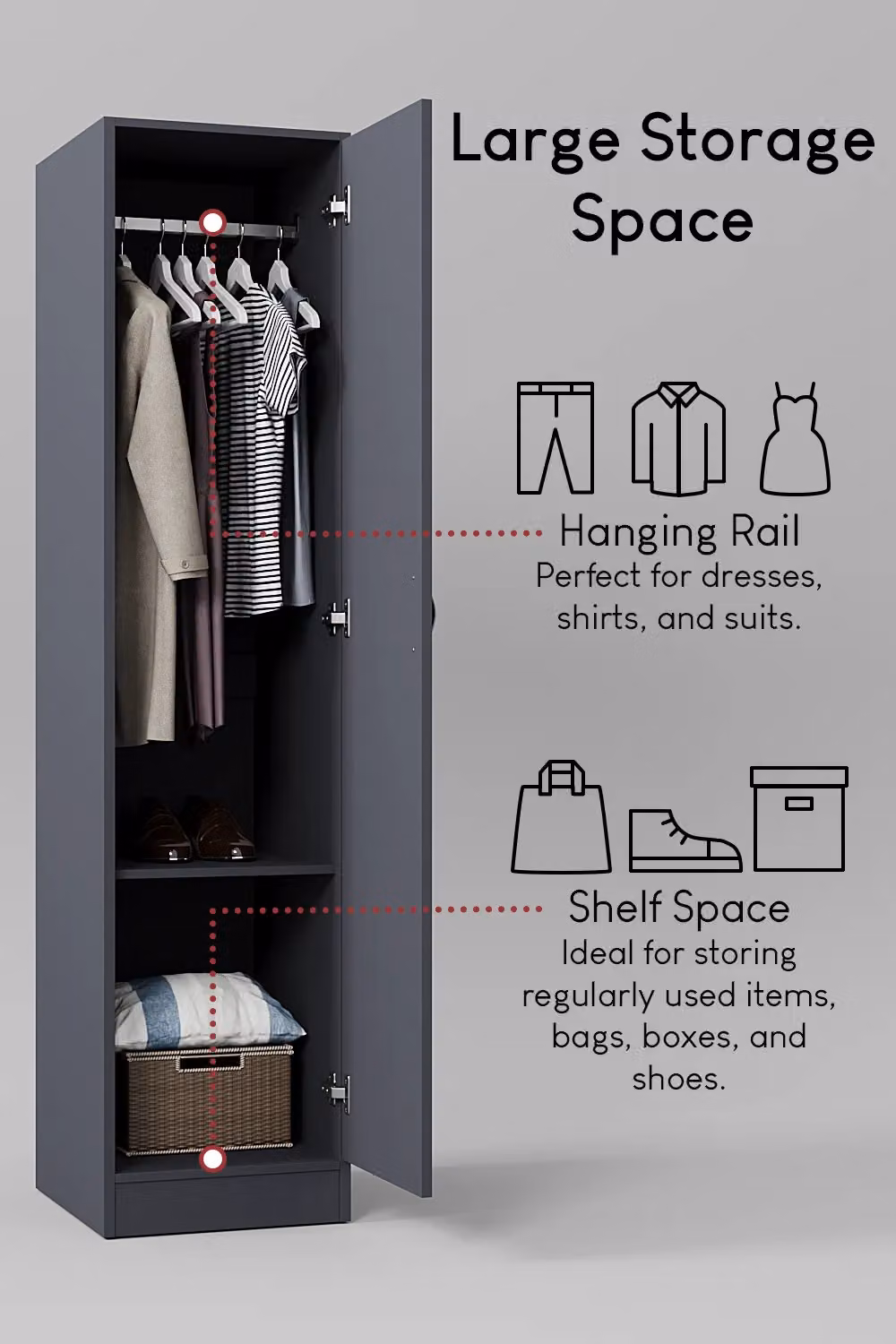 Vida Designs Riano 1 Door Grey Wardrobe Storage Organiser – 3