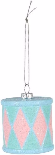 KDMD Pastel Geometric Glass Drum Hanging Decoration, Turquoise, 2 Pack, Diameter: 6 cm