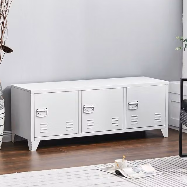 Livingandhome White Lacquered Metal Freestanding Storage Cabinet