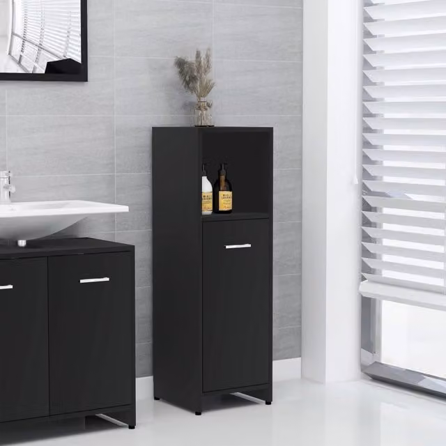 Berkfield Home Modern Black Bathroom Cabinet with Hinged Doors and Internal Shelves, W/D/H: 30 x 30 x 95 cm – 1