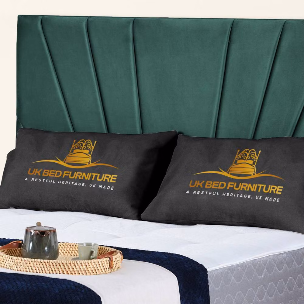 UK Bed Furniture Sunrise Upholstered Velvet Slatted Base Bed in Green, Size: King (180 x 200 cm) – 2