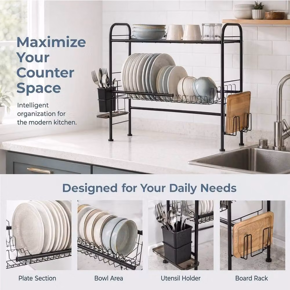 Kelvenix Expandable 2 Tier Over The Sink Dish Drying Rack in Black – 3