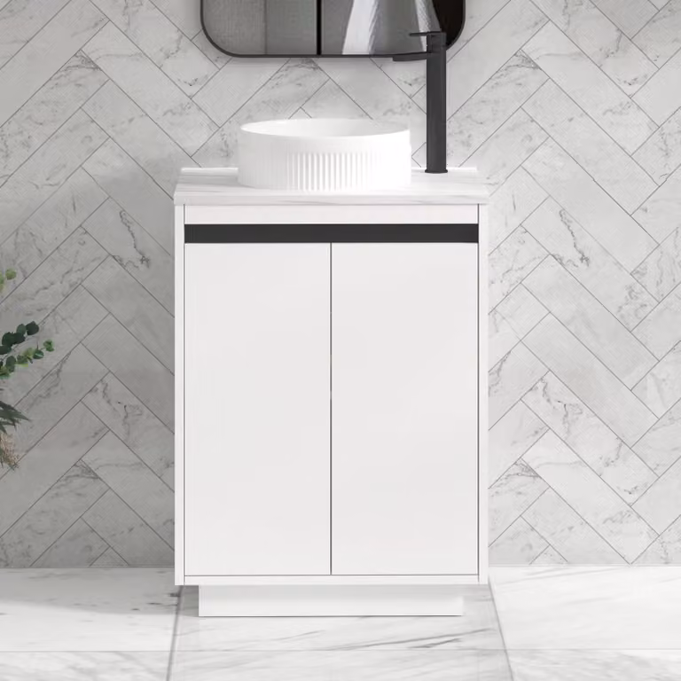 Royal Bathrooms Orion 800mm Matt White Floor Standing 2 Door Vanity Unit with Round Basin and Black Accent Trim