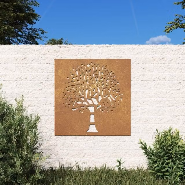 Berkfield Home Garden Brown Metal Floral Tree Wall Decoration, W/H: 55 x 55 cm
