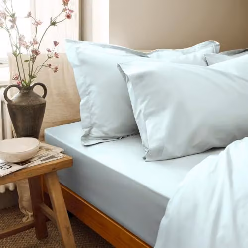 Christy Organic Cotton Percale King Fitted Sheet in Duck Egg Blue, 150 x 200 cm