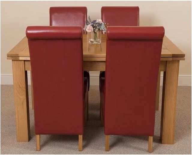Thats Furniture Richmond Oak Extending Dining Table with 4 Red Leather Chairs – 1