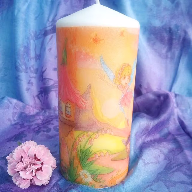 Fairy Pillar Candle in White and Multicolour