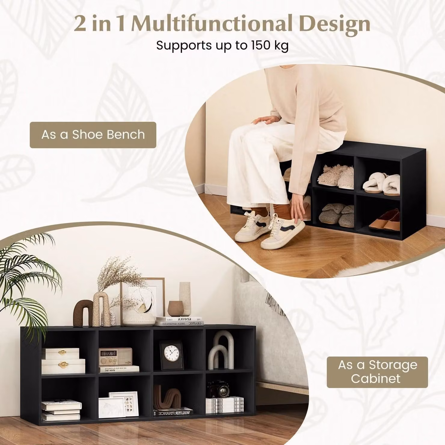 Costway Modern Black Shoe Bench with 8 Storage Cubbies for your Hallway, Living Room or Bedroom – 5