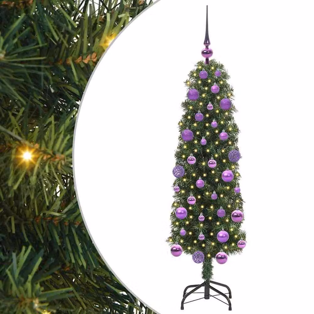 Berkfield Home Green Artificial Christmas Tree with 150 LEDs and Stand, H 120 cm x W 38 cm x D 38 cm – 2