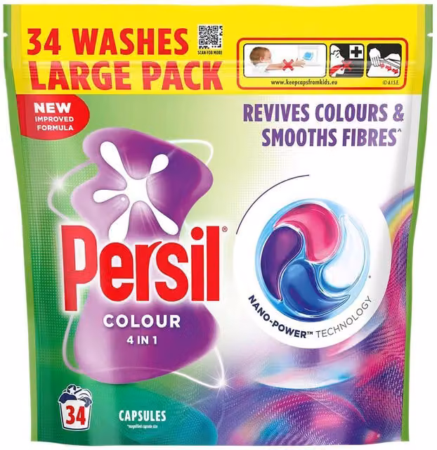 Persil Colour 4 in 1 Fast-Dissolving Laundry Capsules, 102 Washes, 3 Pack, White and Multicolour