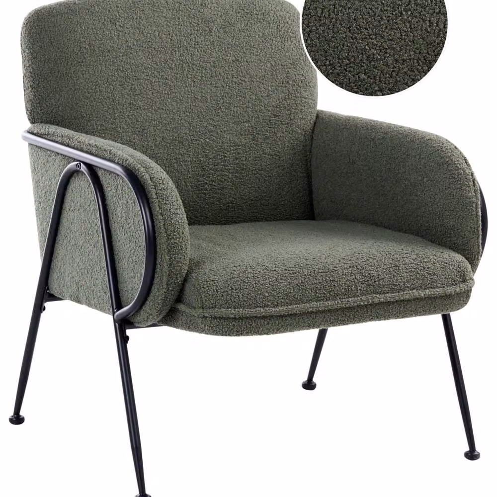 Wyld and Coco Century Modern Green Bouclé Armchair with Matt Metal Frame – 2