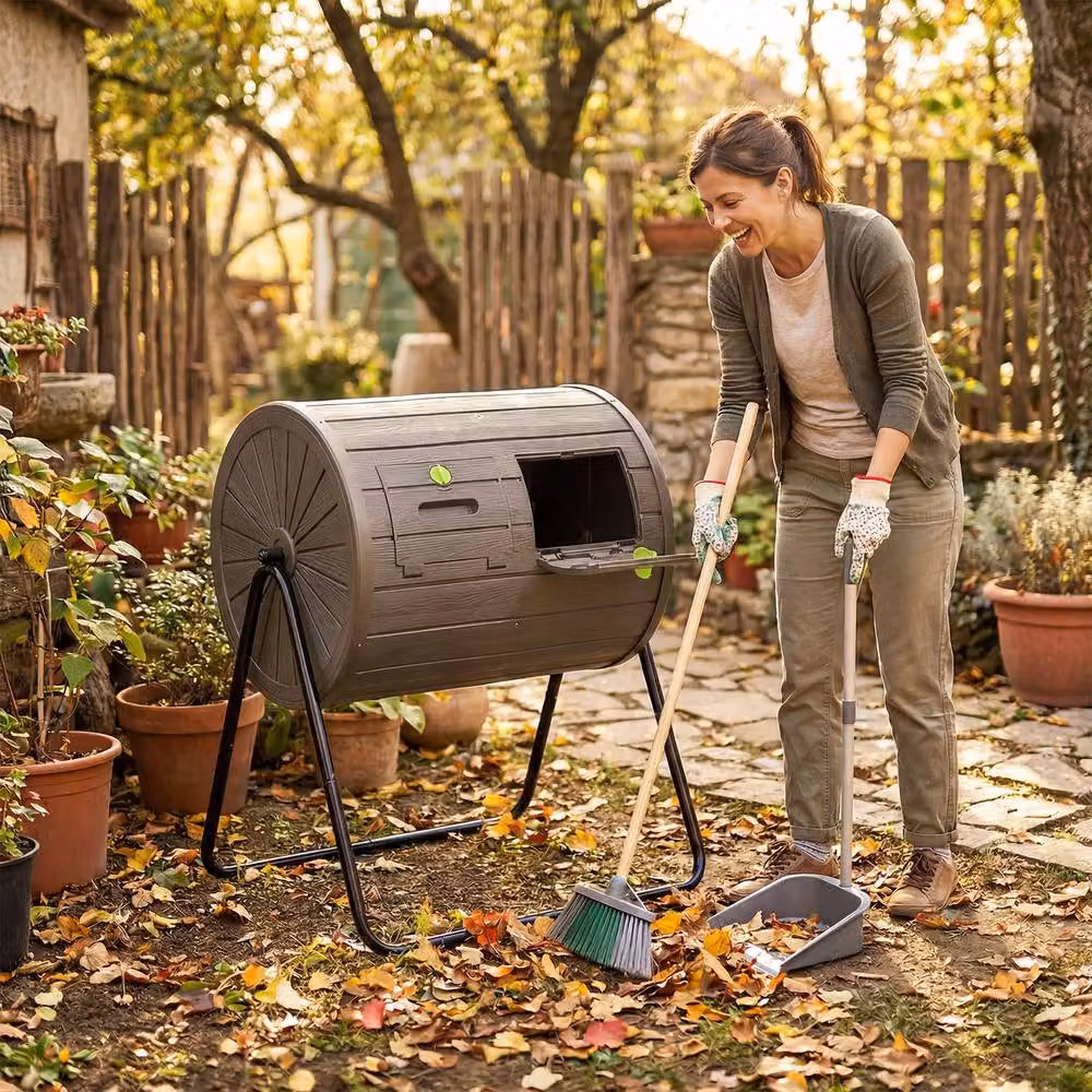 Costway Dual Chamber Tumbling Composter with 2 Doors, 37.5 Gallon, Brown – 8