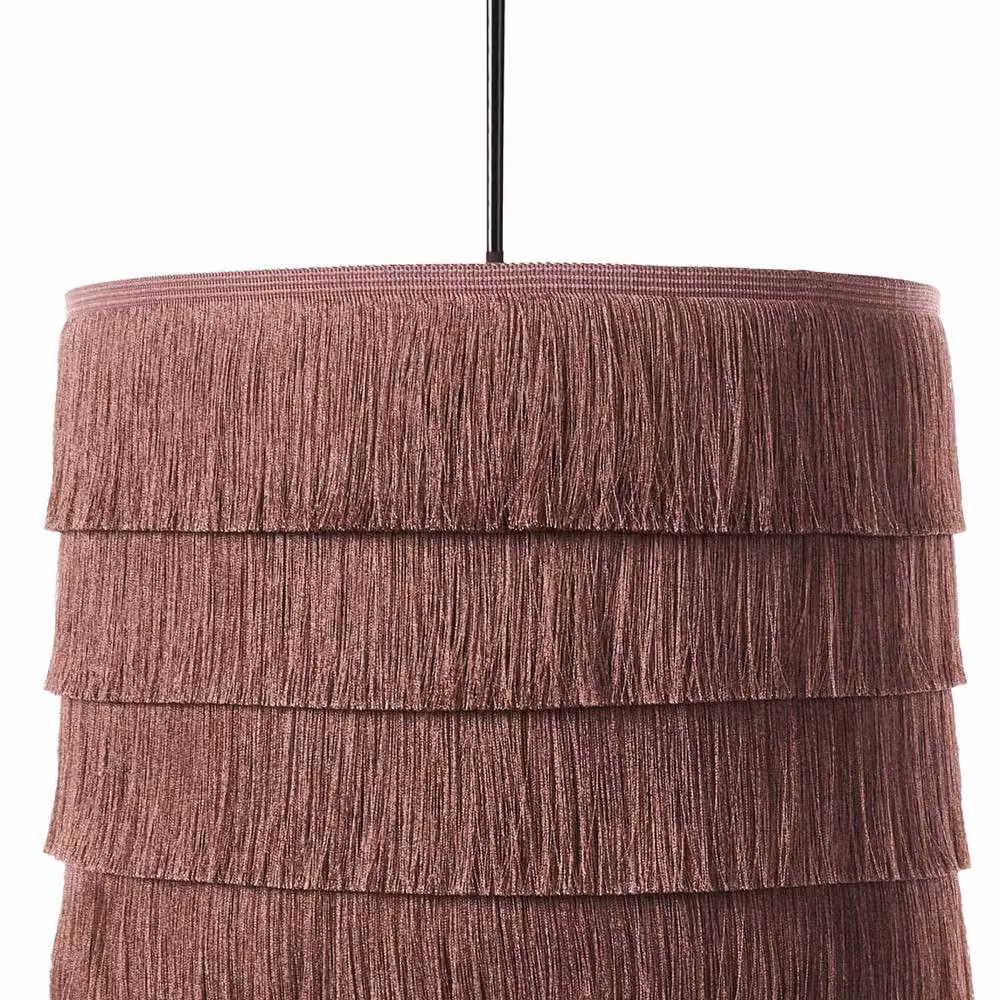 Wyld and Coco Pink Fringe Pendant Light with Metal Frame and Fabric Shade in Boho Style – 2