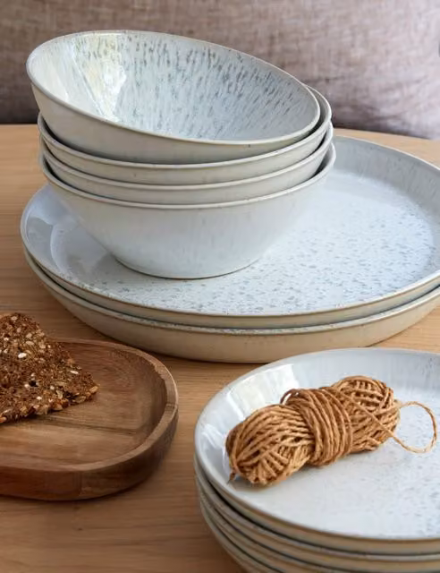 Denby 12 Piece Kiln Stoneware Dinner Set in Multicolour and White