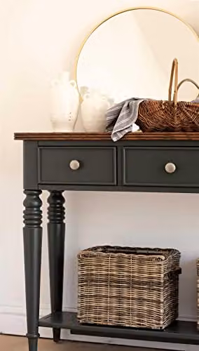 Statement Furniture Queensbury Console Table with Oak Top and 3 Drawers in Bottle Green, W: 115 cm, H: 81 cm, D: 33 cm – 6