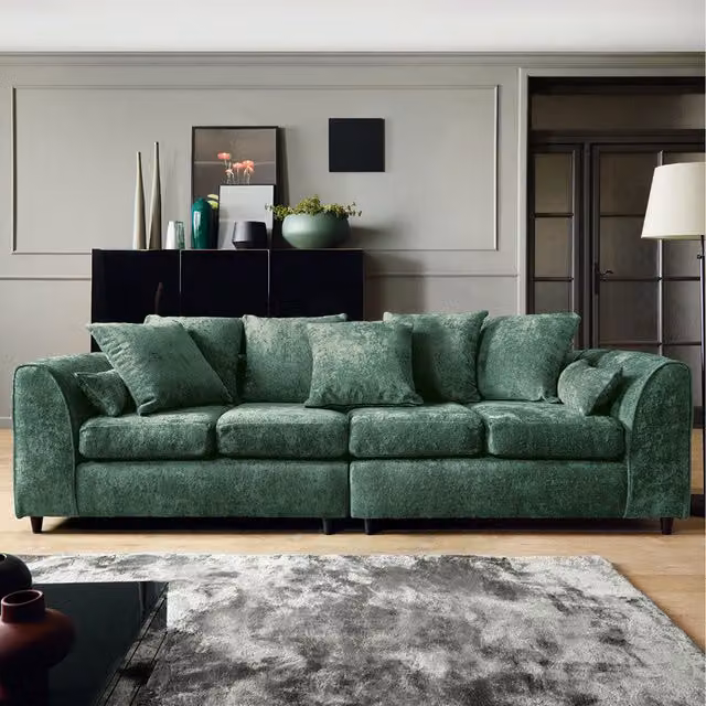 Abakus Direct Harriet Crushed Chenille 4-Seater Upholstered Sofa in Green