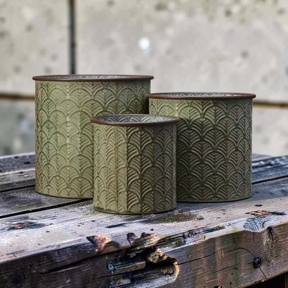 Four Candle Set of 3 Vintage Green Metal Planter Tubs – 2
