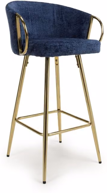 Shankar Blue and Gold Fabric Bar Stool with Metal Legs