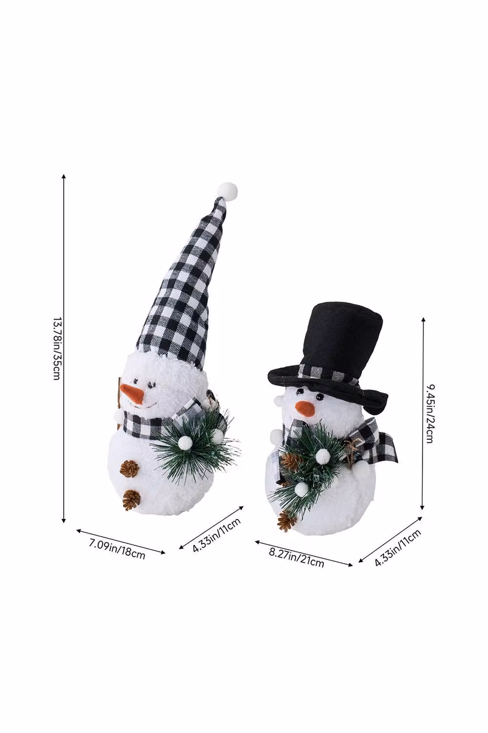 Living and Home 2-Pack Vintage Christmas Snowman Tabletop Ornament Decorations in White, Orange and Black – 5
