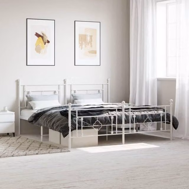 Berkfield Home Metal Bed Frame with Footboard in White