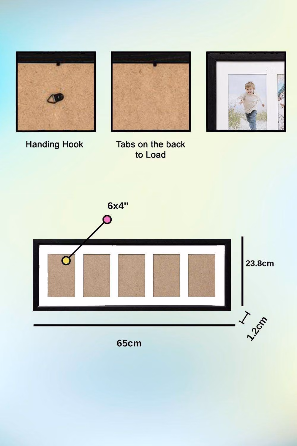 Arpan Black MDF Multi Aperture Rectangular Photo Picture Frame for Wall Mounting – 2