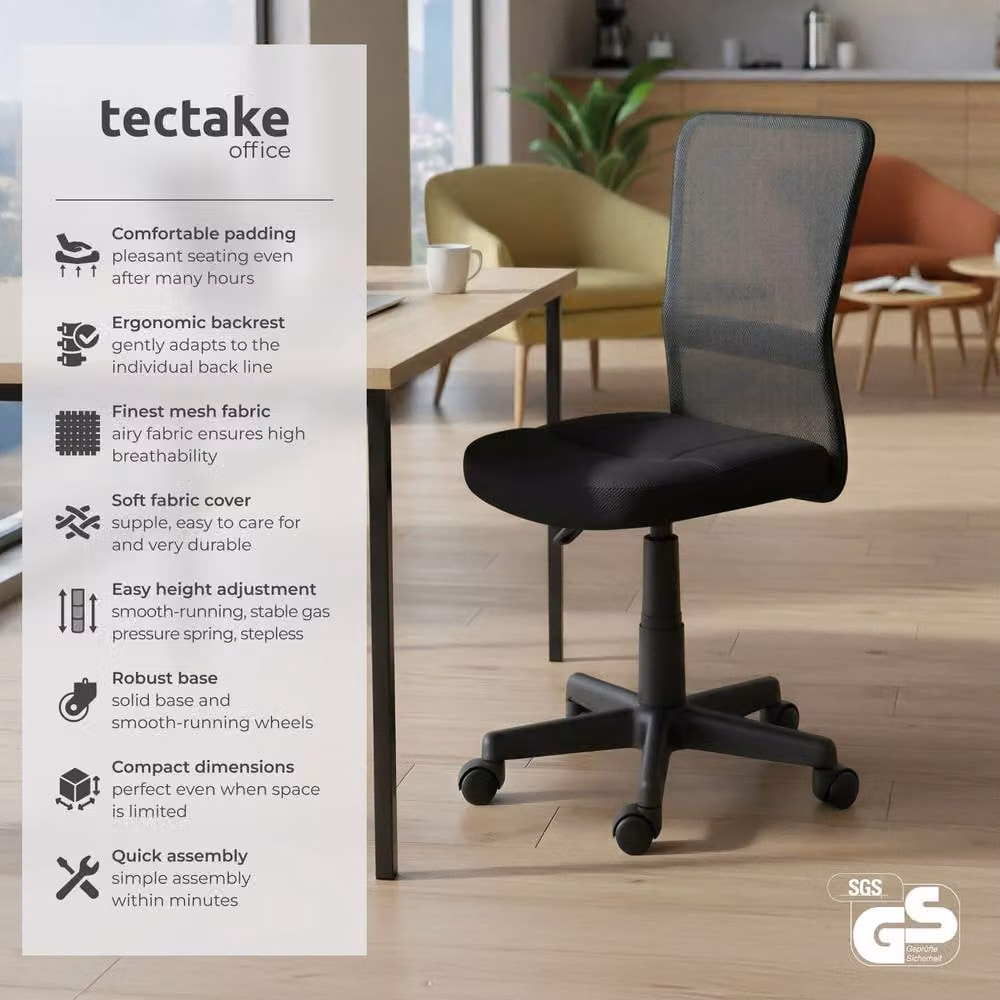 tectake Patrick Black Fabric Task Chair with 360 Degree Swivel and Castors for Home Office – 2