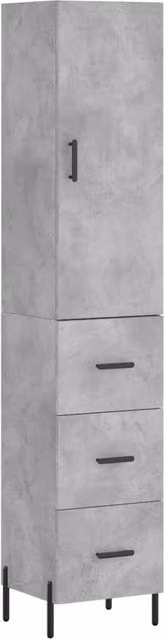 Berkfield Home Industrial Highboard in Concrete Grey, W/D/H: 34.0 x 34.5 x 180 cm