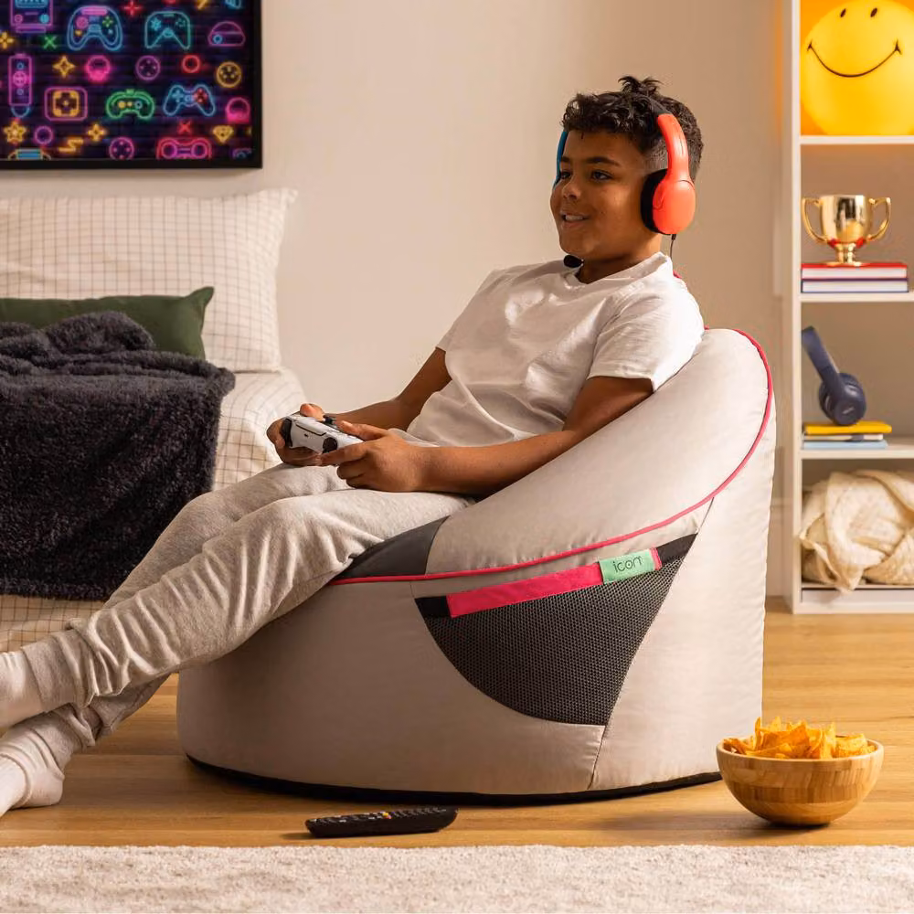 icon Alpha Kids Gaming Bean Bag in Grey and Pink with Filling Included – 2