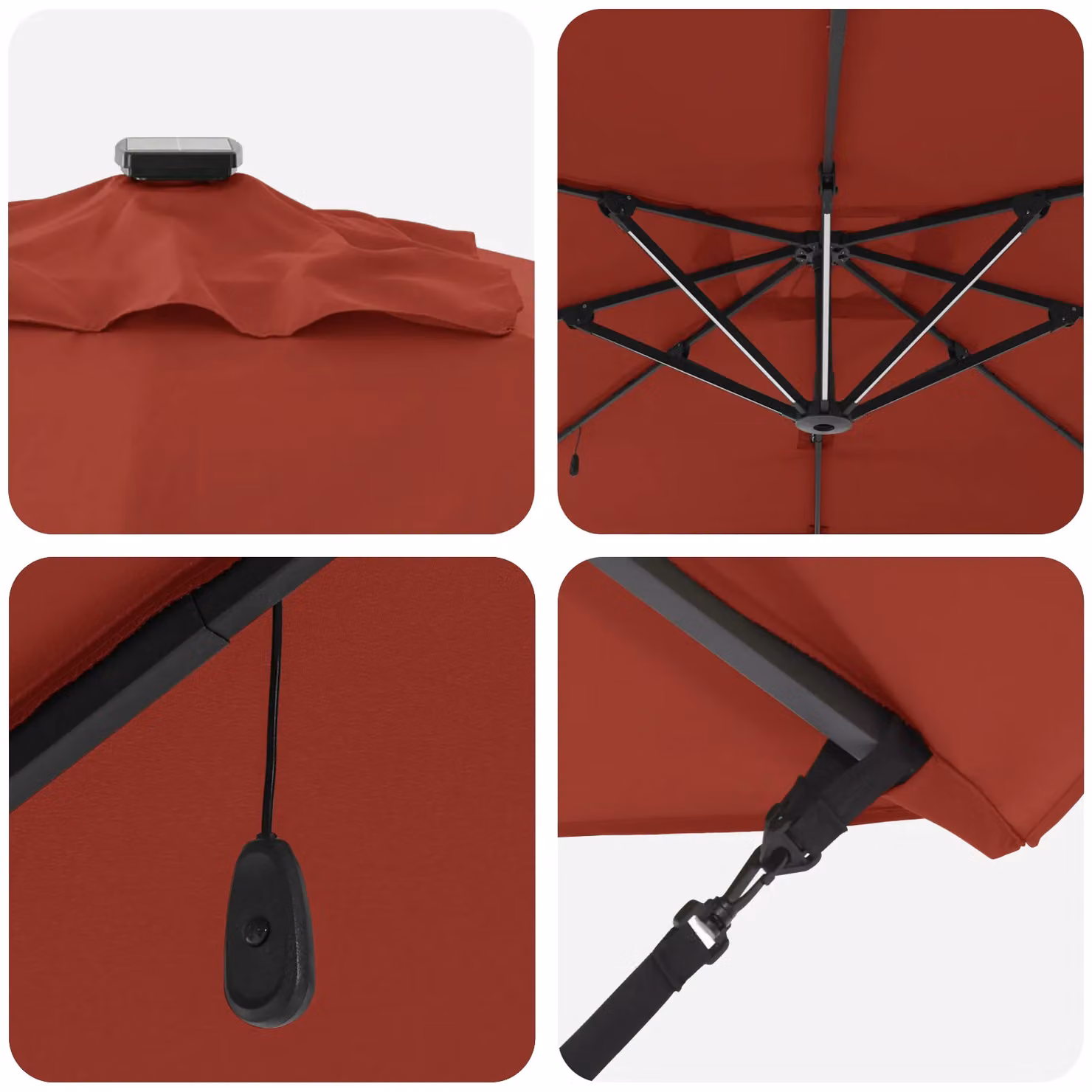 Berkfield Home Roma Cantilever Parasol with LEDs in Terracotta Red, W/D/H: 286 x 285 x 270 cm – 3